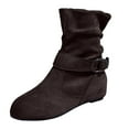thumbnail image 2 of Chenyee Flat Mid Calf Boots for Women Vitage Wide Calf Suede Slouchy Side Zipper Ankle Booties, 2 of 3