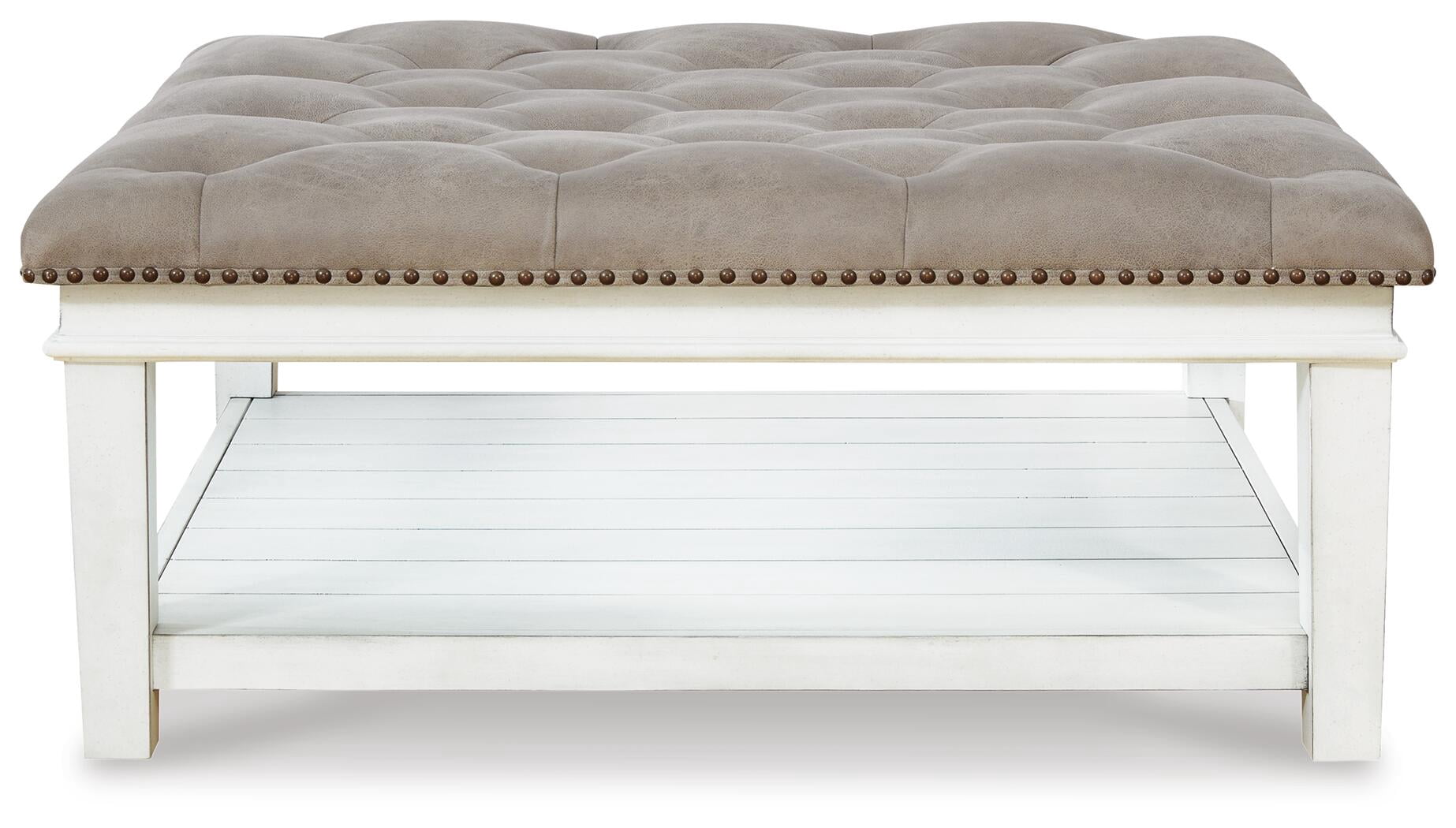 Signature Design by Ashley Contemporary Kanwyn Upholstered Ottoman Coffee Table, Whitewash