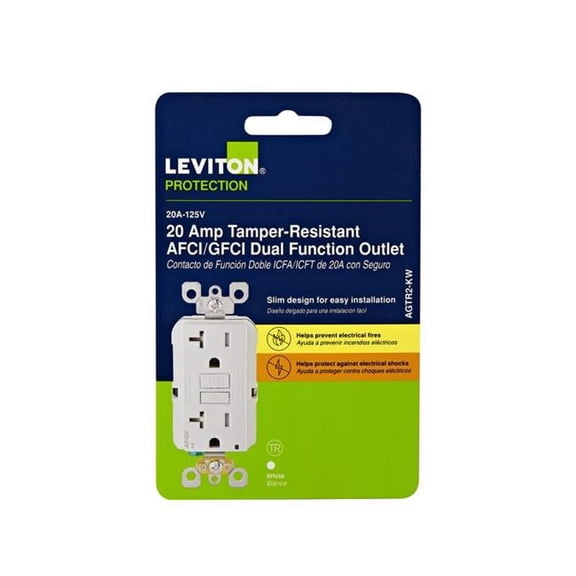 Leviton 3018152 20A 125V 5-20R Tamper Resistant AFC & GFCI Dual Function Outlet, White