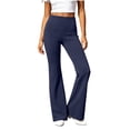 thumbnail image 3 of Plus Size Women's Polyester Spandex Solid Color Pleated Flared Yoga Pants, Side Pocket Soft Casual Trousers, Comfort All Season Bottoms for Home Workplace Daily | TruHer,Navy 2XL, 3 of 9