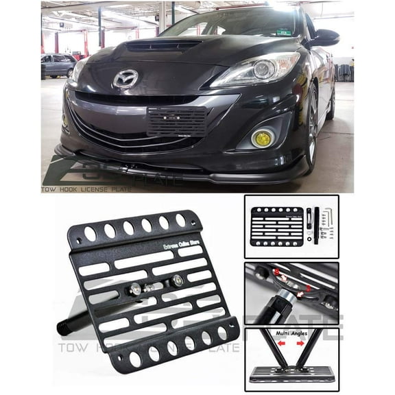 Extreme Online Store for 2010-2013 Mazda MazdaSpeed 3 | EOS Plate Version 1 Mid Sized Front Bumper Tow Hook License Relocator Mount Bracket