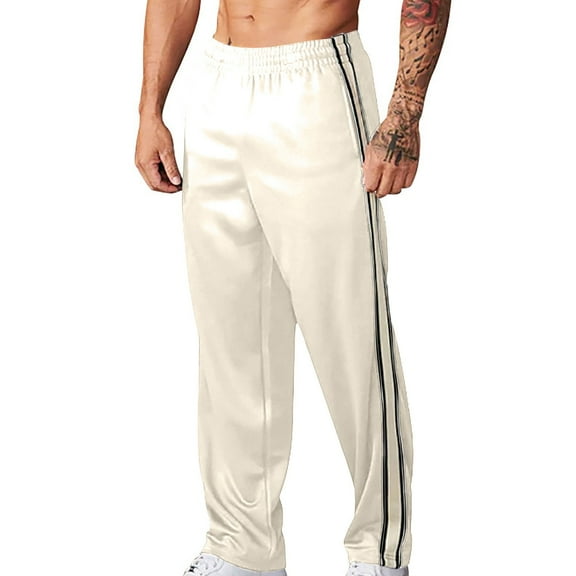 Men's Athletic Pants Open Bottom Loose Fit Straight Twill Sweatpants Striped Track Pants Joggers with Pocket
