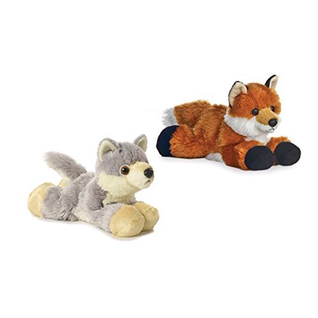 Aurora Bundle de 2 8 "Puf flexible de peluche animales salvajes - Foxxie el zorro y Woolsey el lobo Aurora 84282897497