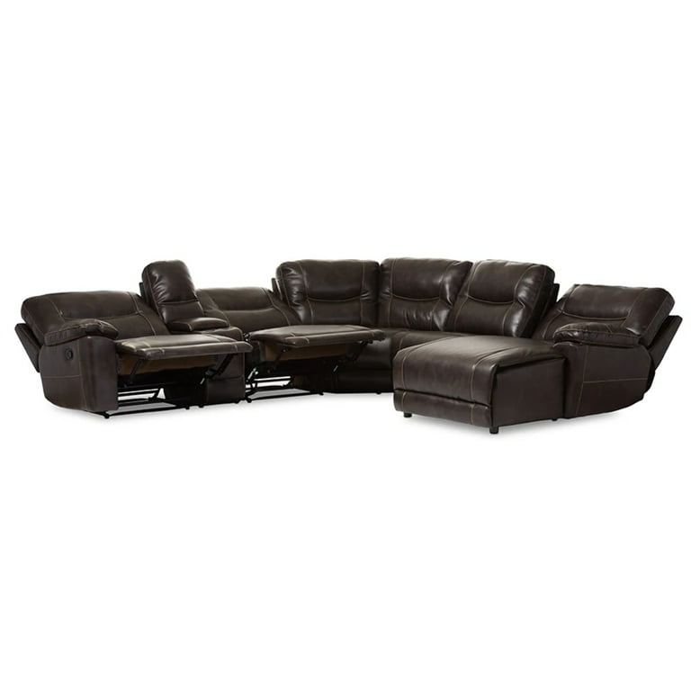 Baxton Studio Mistral Modern and Contemporary Dark Brown Bonded Leather 6-Piece Sectional with Recliners Corner Lounge Suite Baxton Studio Mistral Modern and Contemporary Dark Brown Bonded Leather 6-Piece Sectional with Recliners Corner Lounge Suite