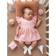 thumbnail image 4 of BemeyourBBs Newborn Baby Girl Summer Clothes Cotton Linen Romper Dress Cute Bow Embroidered Ruffled Trim Crew Neck Flying Sleeve A Line Dress, 4 of 9