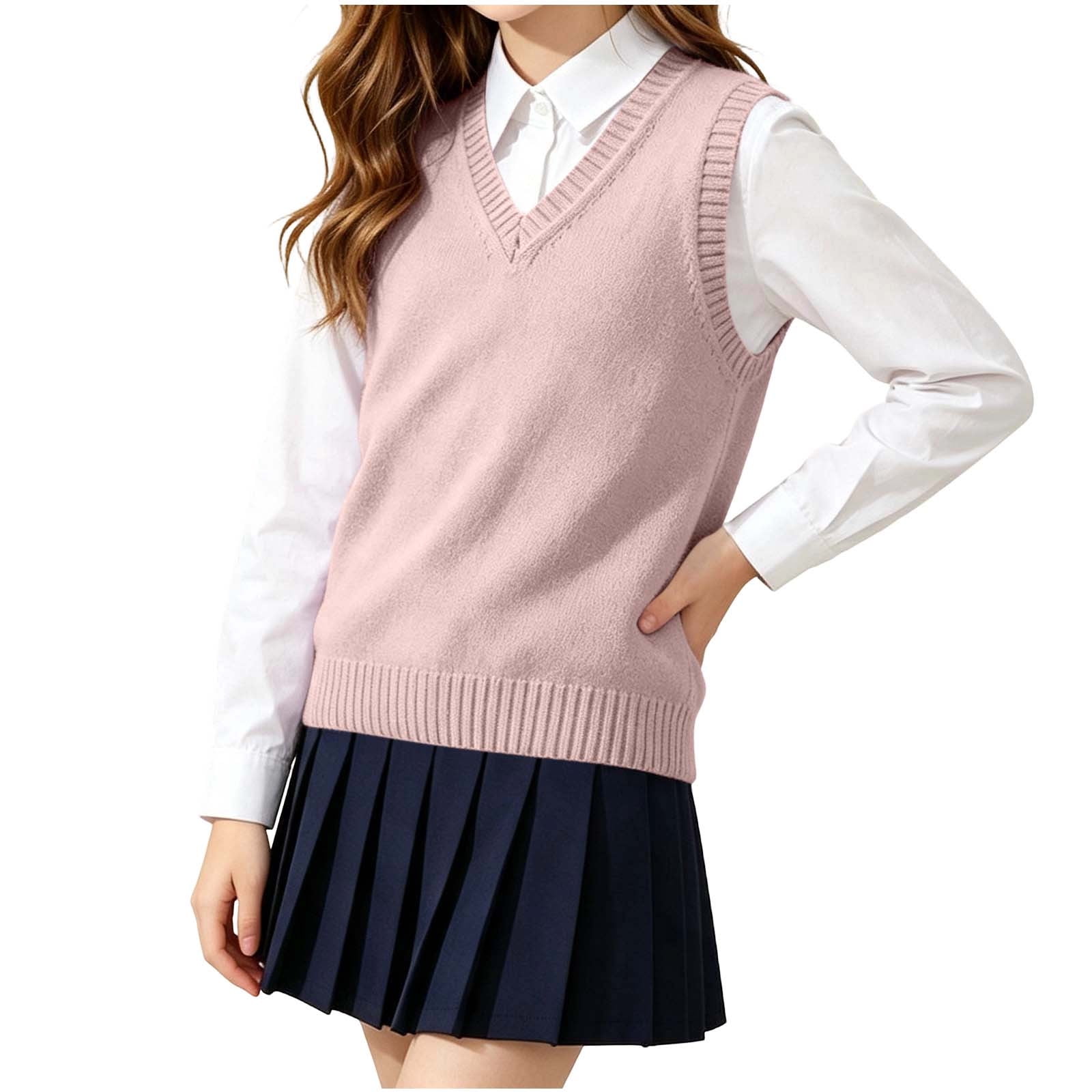 BLVB Boys Girls Sweater Vest Cotton Kids Uniform Vest Sleeveless Knit Pullover V Neck Sweater Vest for Teen Boy Girls(Hot Pink 7-8Years)