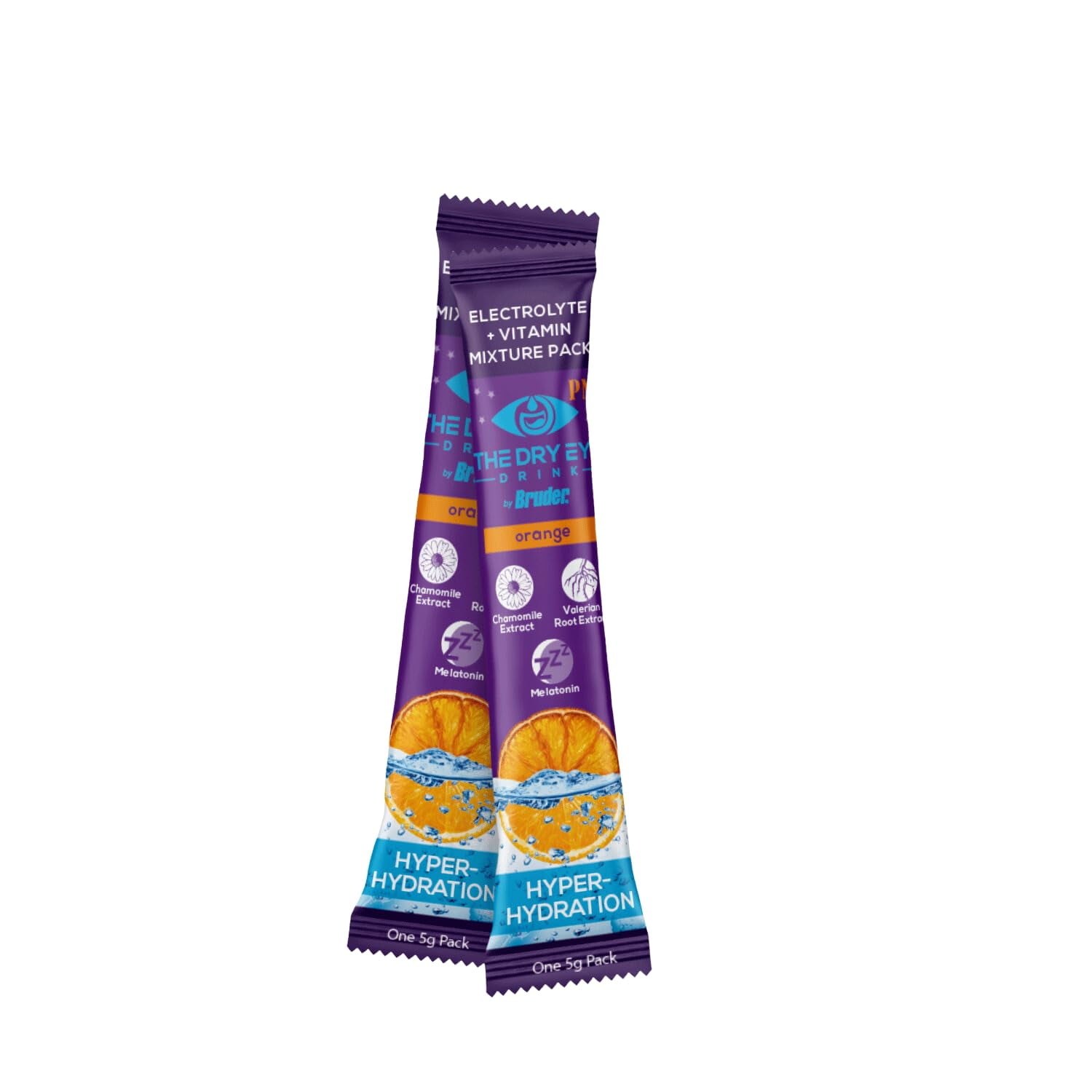 The Dry Eye Drink l Ultimate Hydration for Dry Eyes l Sugar-Free Electrolyte Powder Packets l Blended with Vitamins, Green Tea, Turmeric, Taurine, and DHA l 5g x 20 Packets (Orange PM)