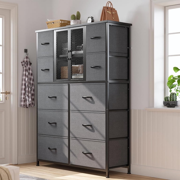 metal mesh dresser Dresser for Bedroom with Mesh Door Tall Dressers & Chests of Drawers with  10 Fabric Drawer Morden Dresser Organizer,Metal Frame,Wood Top,for