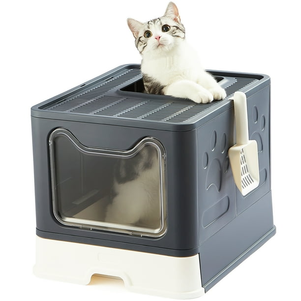 Vealind Foldable Cat Litter Box with Lid Front Entry & Top Exit XXL