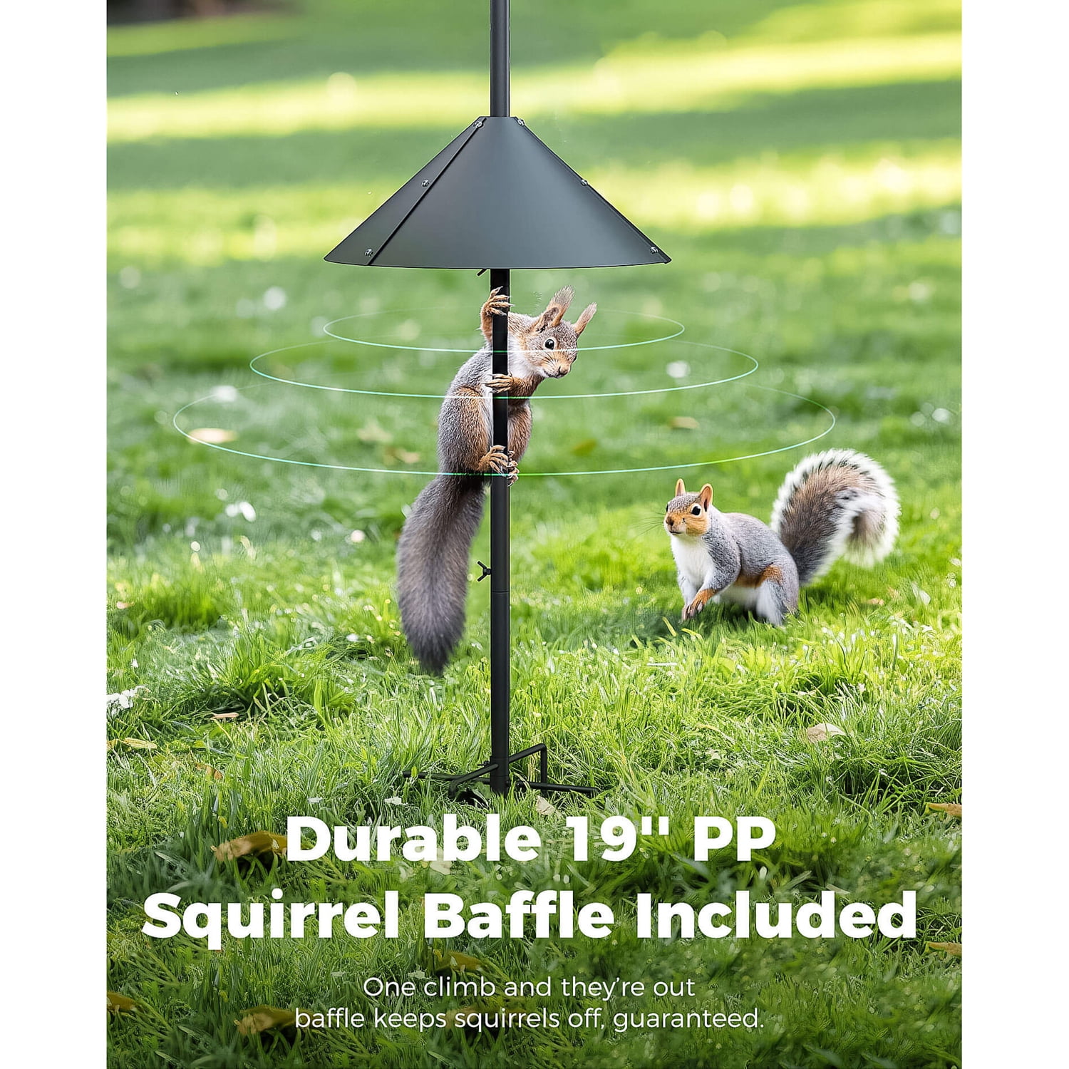 PerchMe Heavy-Duty Deluxe Bird Feeder Pole Station with Squirrel Baffle, Rotating Crossbars, and Hooks, 92-In. Max Height SF-BF-PS