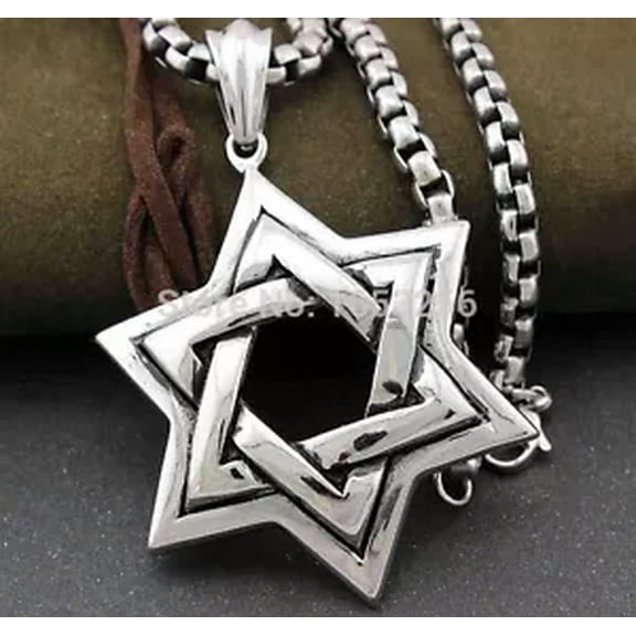 HOOUN 20''-32'' Stainless steel Large jewish star of David Necklace Pendant Rolo Chain-28 inch