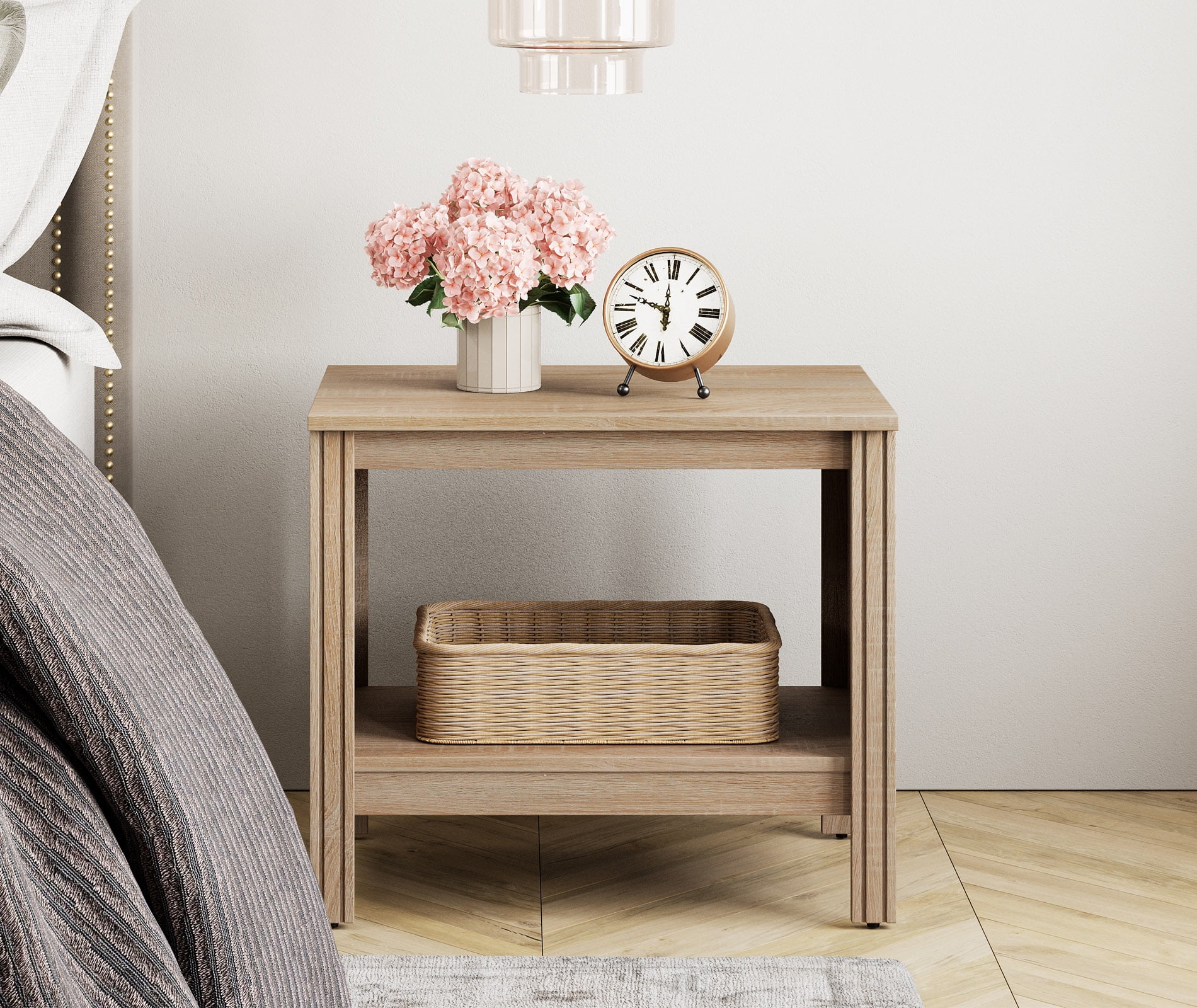 FITUEYES Indoor Storage Wood Rectangle End Table, Oak (Set of 2