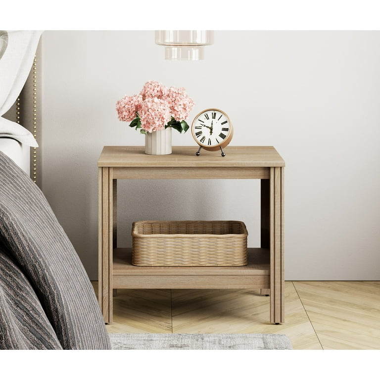 FITUEYES Indoor Storage Wood Rectangle End Table, Oak (Set of 2