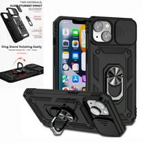 Nalacover Heavy Duty Armor Case for iPhone 14, Rugged PC Soft TPU Military Grade Shockproof Metal Magnetic Plate Shockproof Cover with Camera Lens Sliding Ring Holder Kickstand Case,Black