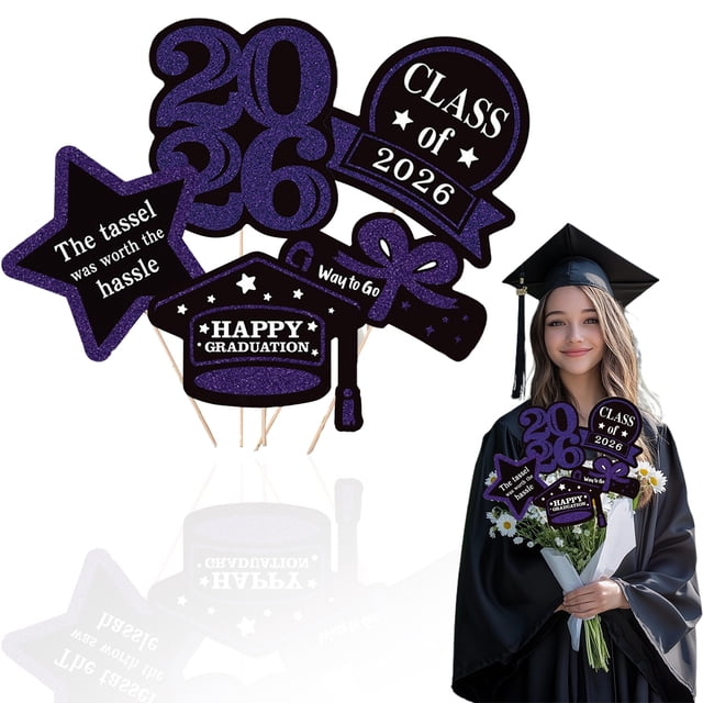 1 Set Graduation Decoration Class of 2026 Congrats Grad Centerpiece Sticks 2026 Graduation Table Decor Toppers for College Congrats Ornament for Wedding Decoration Holiday Decor Home Decoration