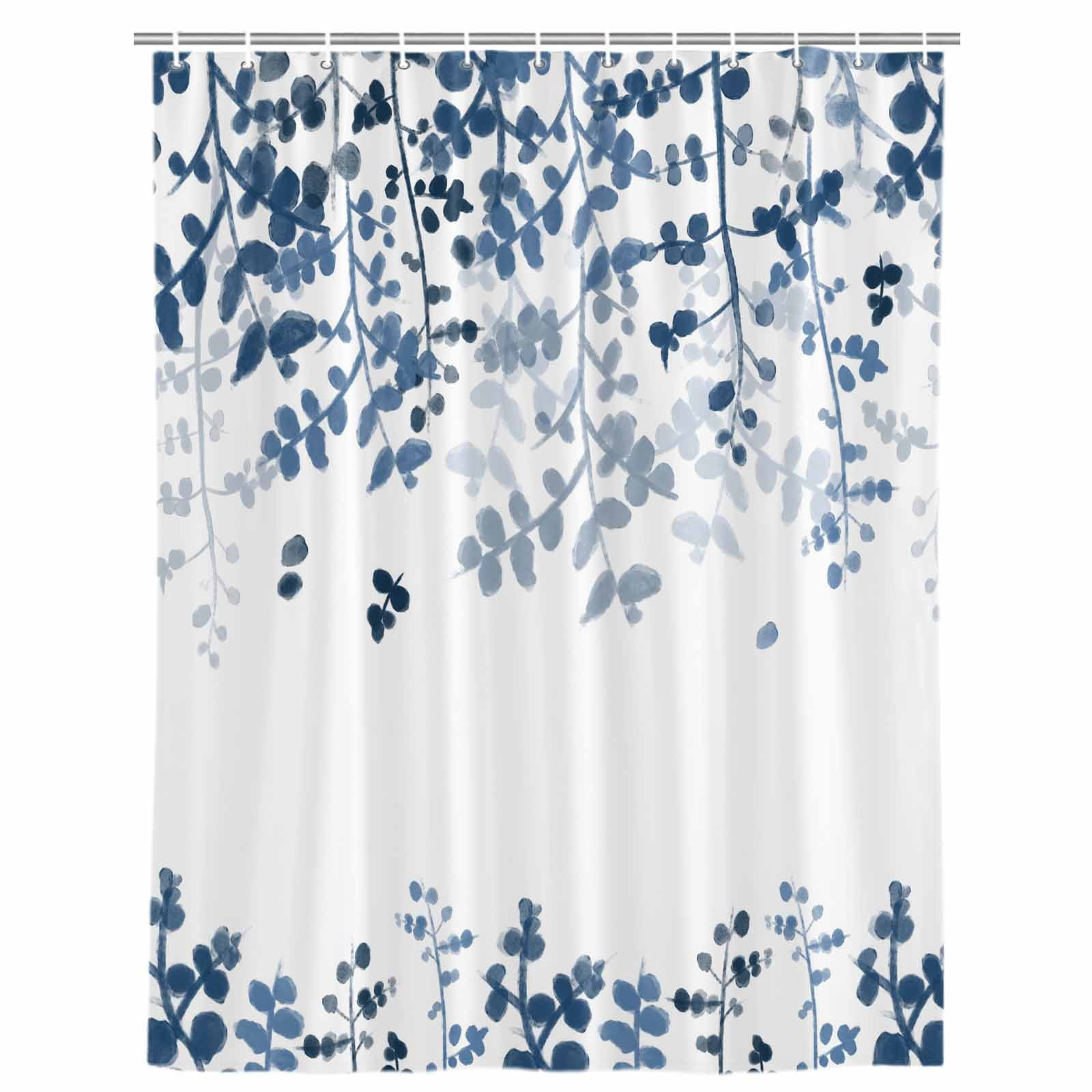 Blue Leaves Shower Curtain, Waterproof Shower Curtains for Bathroom, Summer Botanical Washable Fabric Bathtub Curtain Set Bath Decor with 12 Hooks Long 72"x84"