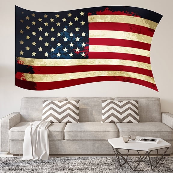 VWAQ US Flag Wall Decal Americana Wall Stickers Vintage American Flag Decor- TTC7-P