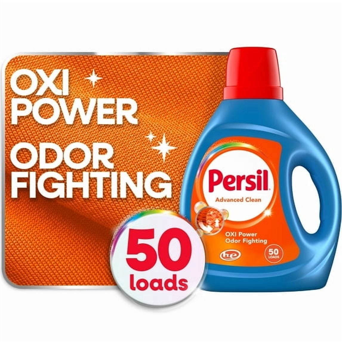 Persil Advanced Clean Liquid Laundry Detergent, Oxi + Odor Fighting, Original Scent, 84 fl oz, 50 Loads with Microfiber Solid Color Towel by BundleEase