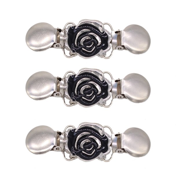 EeaseMX 3 pinzas para ropa de mujer con forma de flor, elementos playeros, pinzas para chal, camisetas, pinzas de apertura chapadas en plata de ley, pinzas para suéter, cadena, cárdigan (plata)