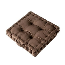 PATLOLLAV Thicked Floor Pillow,Floor Pillow Seat Sofa Tatami Mat,Brown Large Square Tufted Decorative Cushion,Faux Velvet Fabric Ultra Thick Fill for Bedroom Office School,15×15×3 Inch