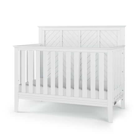 Child Craft Atwood 4-in-1 Convertible Crib Chevron Panel Design 3 Mattress Heights Matte White