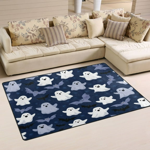 Non-Slip Area Rug 31"x20" Indoor Washable Floor Mats Carpet Printed for Living Room, Bedroom, Home Decor Halloween Ghost Pattern