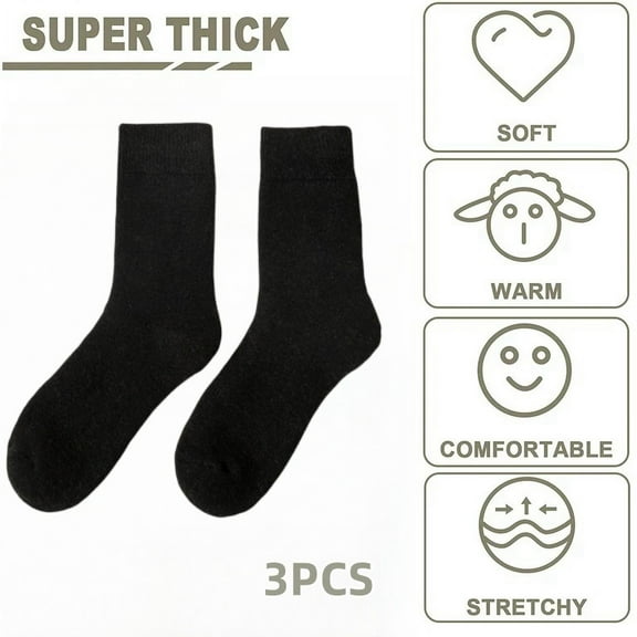YITUMU 3 Pairs Men Wool Socks, Warm Wool Socks For Men, Men's Winter Thermal Socks, Mens Cozy Thick Socks, Christmas Gifts For Men Dad Husband Grandfather, Size 6-10, Black