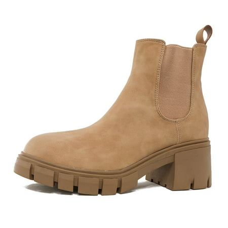 

Akiihool Boots for Women Fashion Women s Low Heel Ankle Boots High Top Ankle Shaft Boot Bootie (Beige 9)