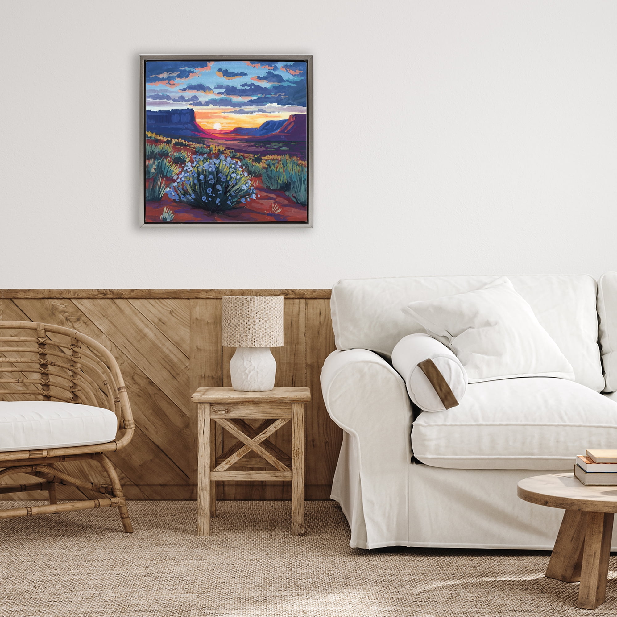 Stupell Industries Desert Sunset on Blooming Bush Gray Framed Floater Canvas Wall Art, design by Kate Jarvik Birch