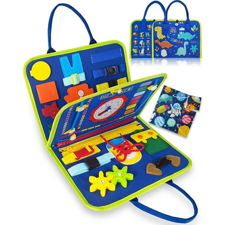 Terra Busy Board Montessori Toys for 1 2 3 4 Year Old Boys & Girls Gifts, Sensory Toys for Toddlers 1-3, Autism Educational Travel Toys, Preschool Activities for Learning Fine Motor Skills (Blue)