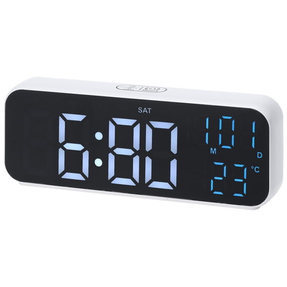 REGALWOVEN Small Dual Alarm Clock for Bedroom, Dimmable, DST, Snooze,12/24H, Alarms with Indoor Temperature, Decorate for Bedroom 6.7 x 2.4 x 1.2 inch White Blue