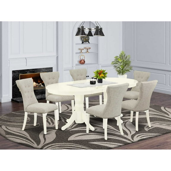 East West Furniture Dining Room Set Linen White, VAGA7-LWH-35