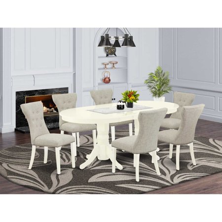 East West Furniture Dining Room Set Linen White VAGA7-LWH-35