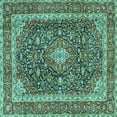 thumbnail image 1 of Ahgly Company Machine Washable Indoor Square Medallion Turquoise Blue Traditional Area Rugs, 4' Square, 1 of 4