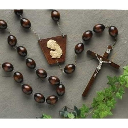 Pack of 2 Dark Brown Wooden Beaded Wall Rosaries With Mother And Child 68