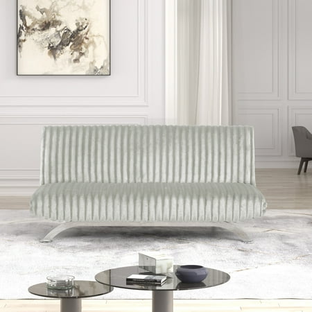 Furniture of America Chrisle Convertible Chenille Futon Sofa Bed Light Gray