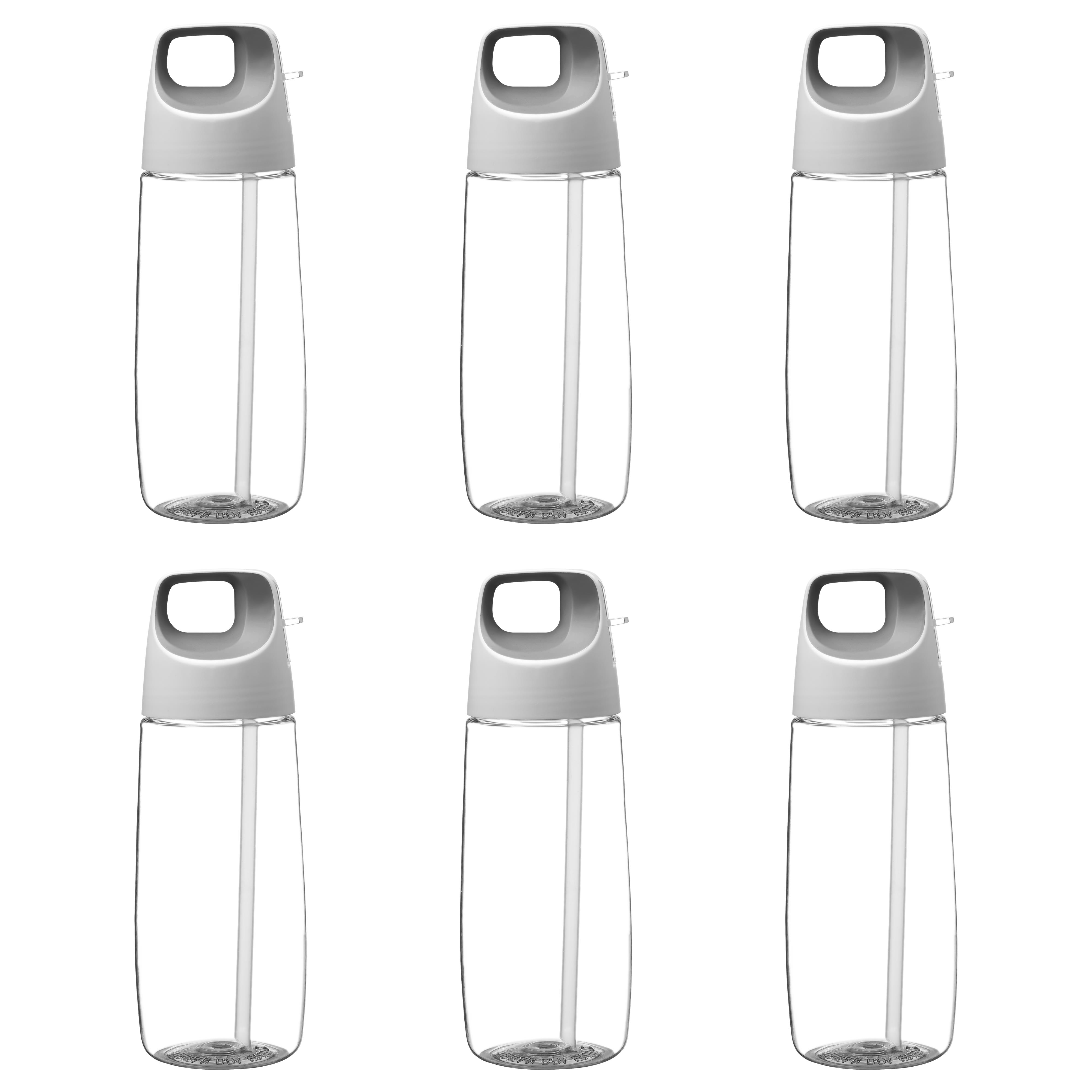 6 Plastic Water Bottles with Straw Set, 27 oz. Tritan, Accent Cube