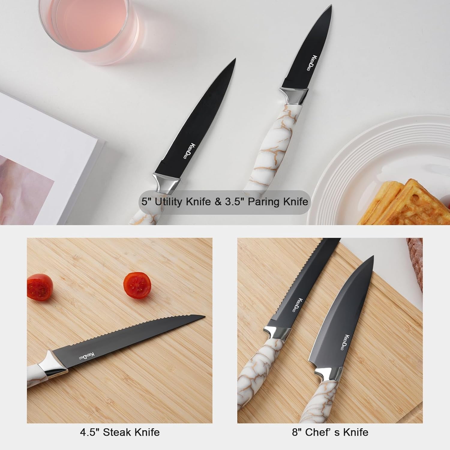 KSENDALO 14-Piece Kitchen Knife Set with Acrylic Block Holder