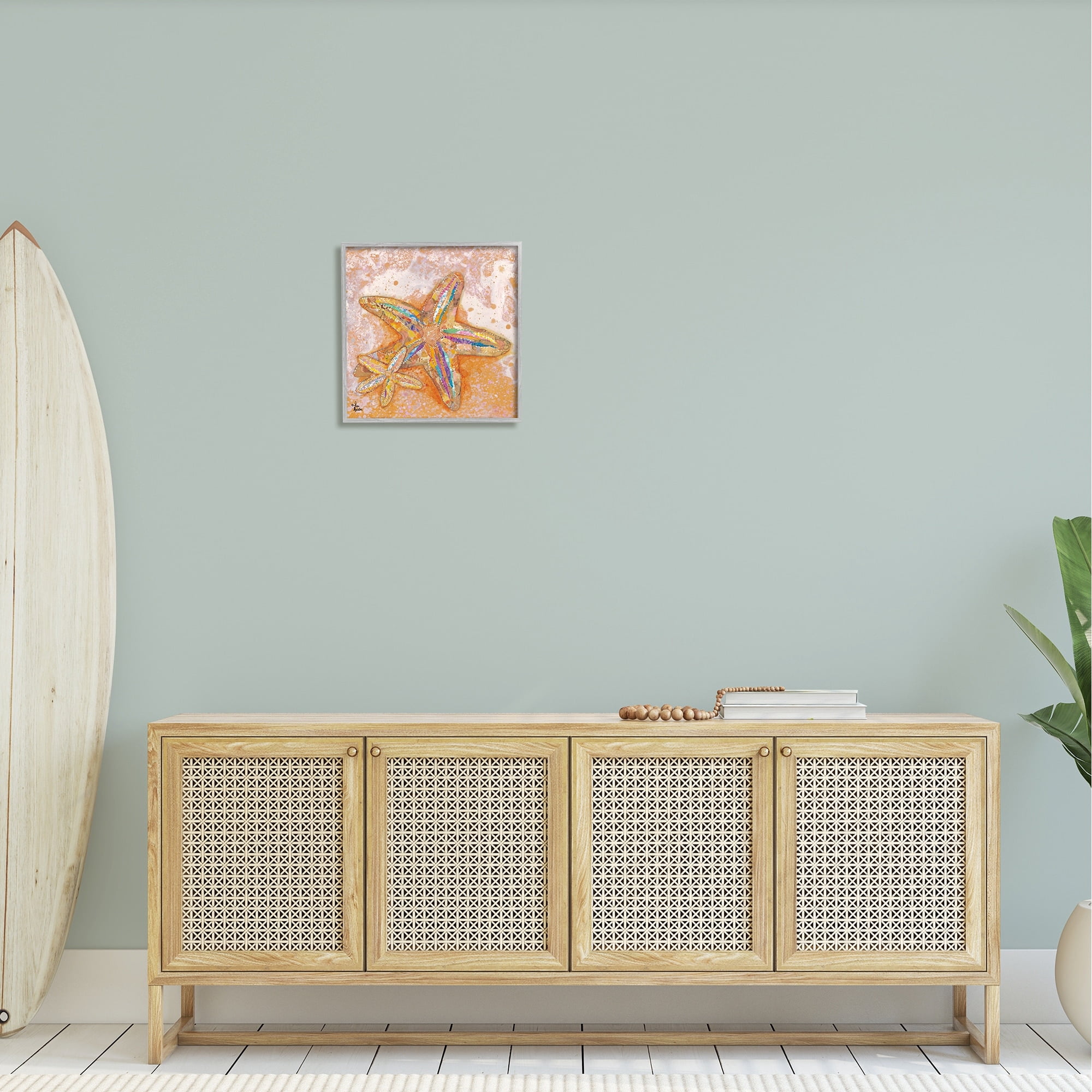 Stupell Industries Patterned Starfish Ocean Foam Layered Ephemera Collage Painting Gray Framed Art Print Wall Art, Design by Lisa Morales