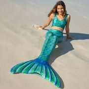 Fin Fun Mermaidens - Mermaid Swimming Tails with Monofin for Adults, Adult L Size, Aussie Green, 2 Pcs