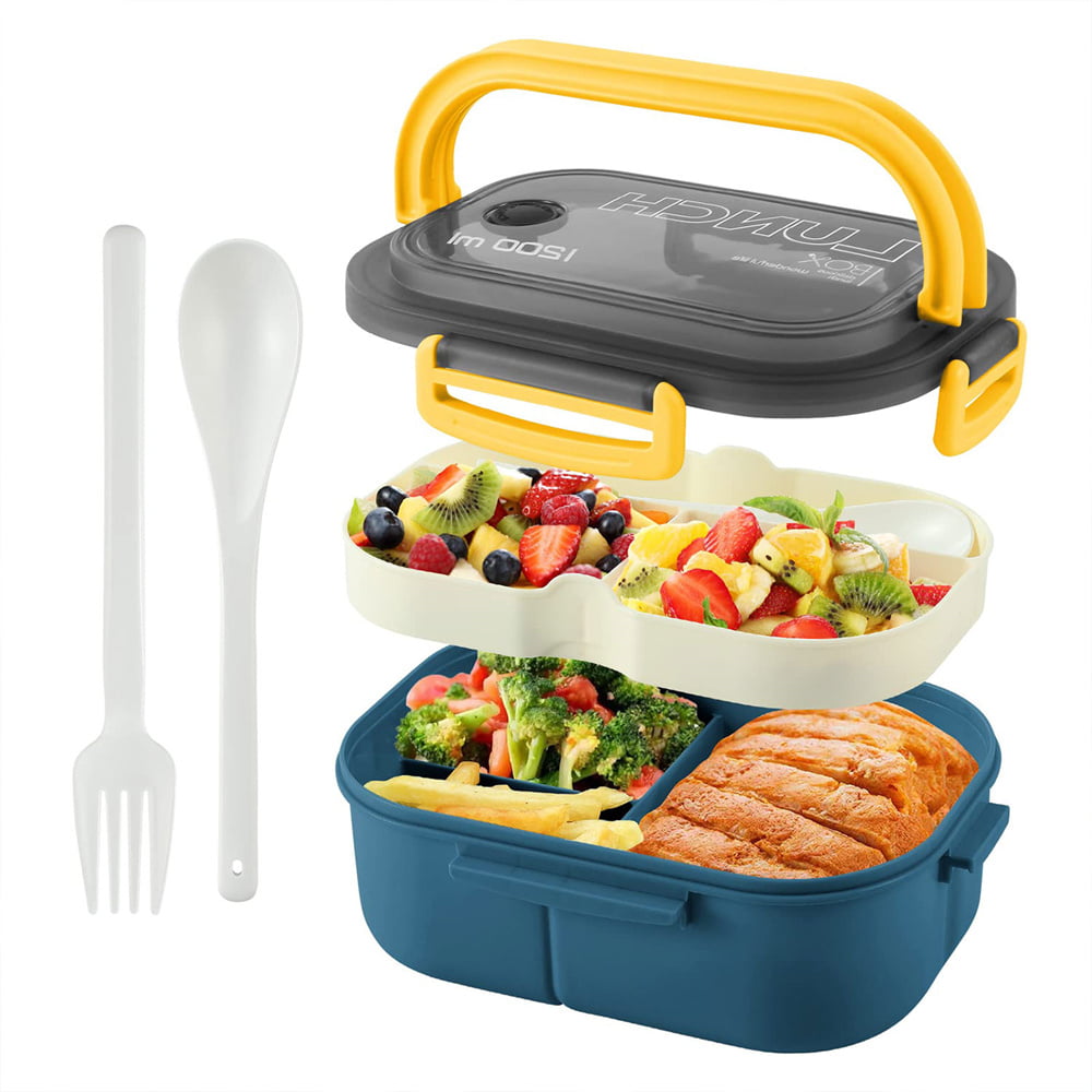 Salad Lunch Container To Go, 1700ml/58oz Salad Bento Box with Insulated Lunch  Bags and Spoon Fork Knife, Microwave Dishwasher Safe(Blue) 