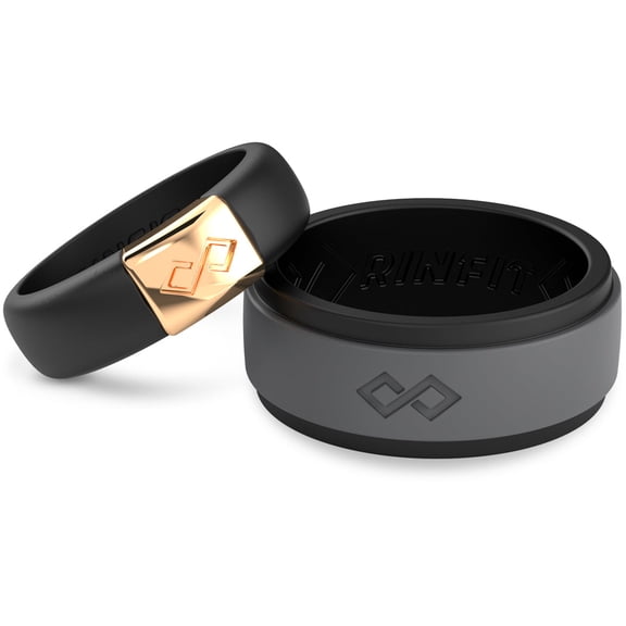Rinfit Silicone Rings for Women & Men - Couple Sets Rubber Wedding Bands - Black & Gray, Black & Gold