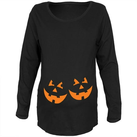 Halloween Twins Jack-O-Lantern Glow Black Maternity Soft Long Sleeve T-Shirt