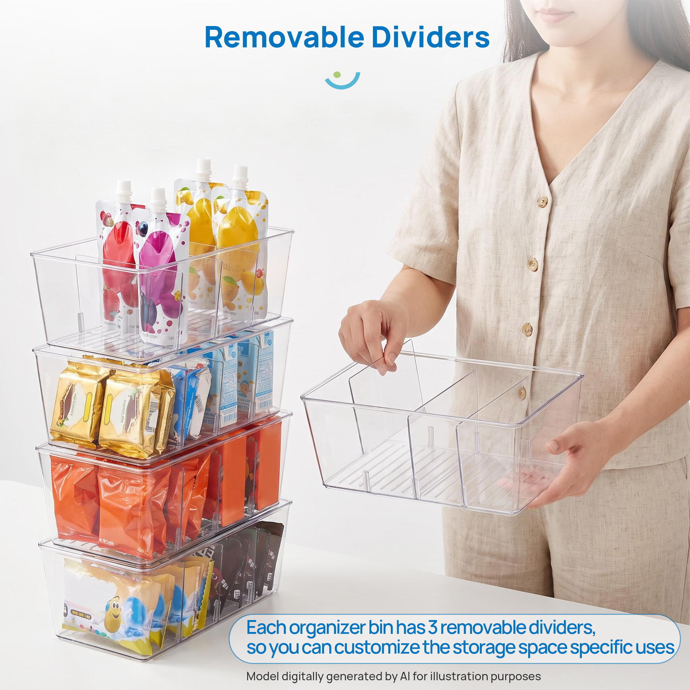 Sindcom 4-Pack Clear Plastic Food Storage Organizer Bins photo 4