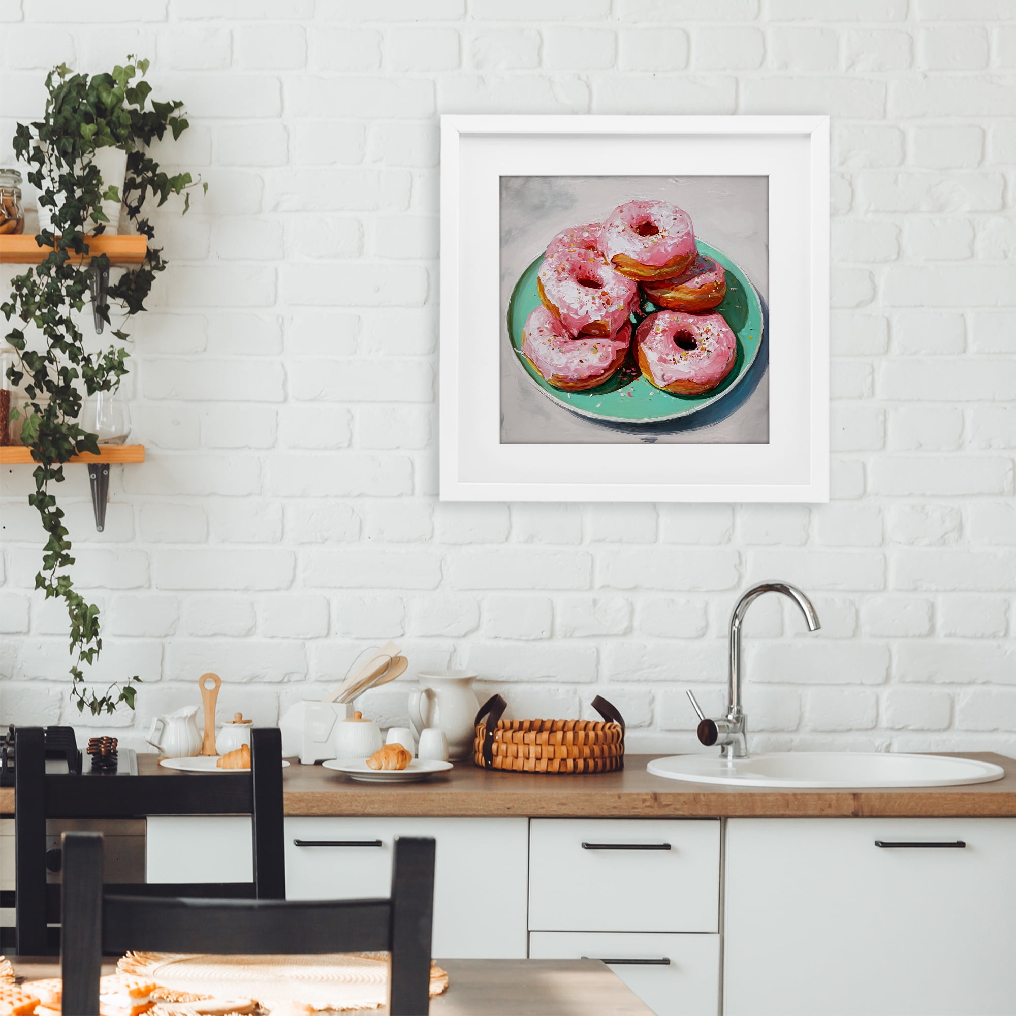 Stupell Industries Pink Frosted Donuts White Framed Print Under Glass, design by Tina LeCour