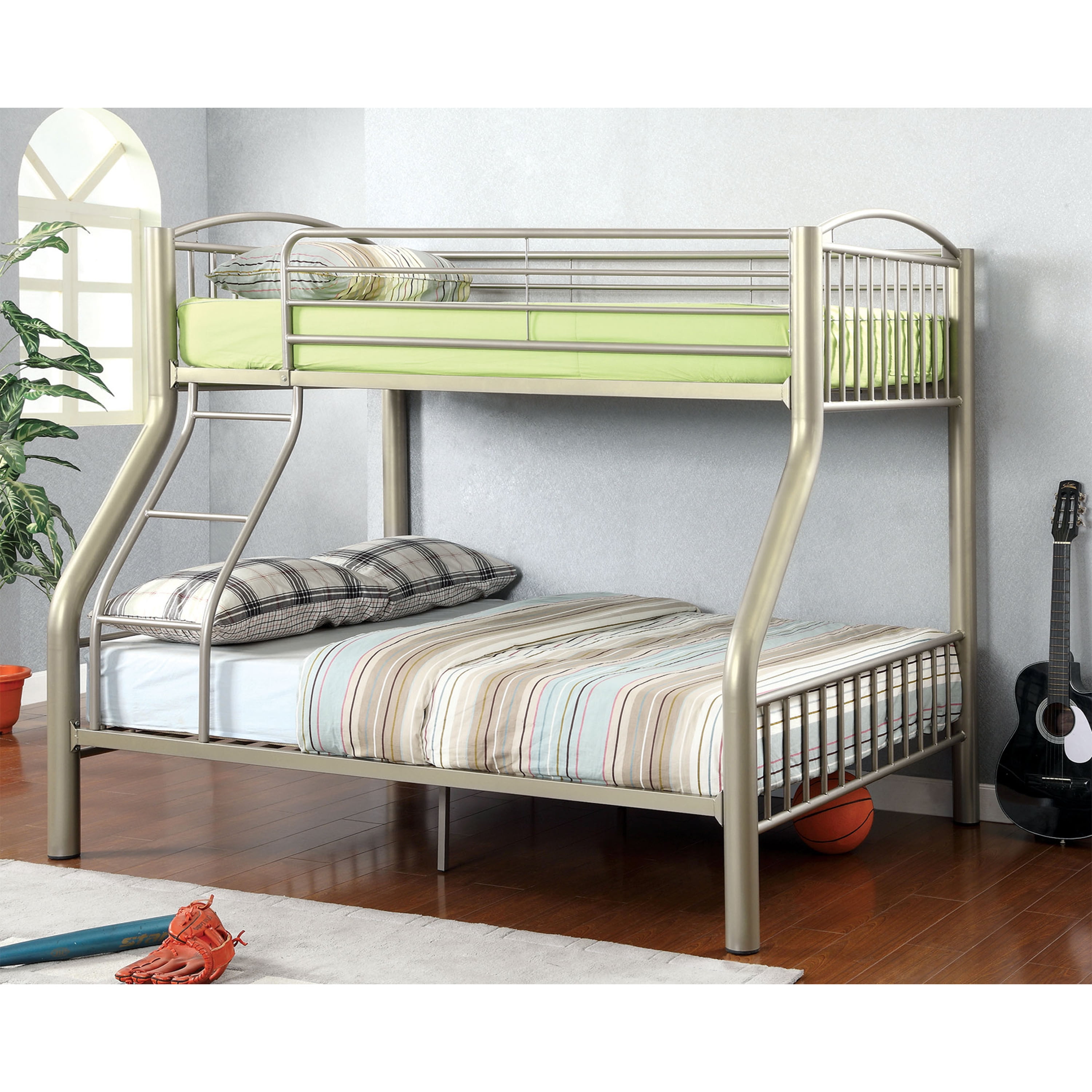 Furniture of America Trey Metal Bunk Bed, Twin/Full, Metallic Gold