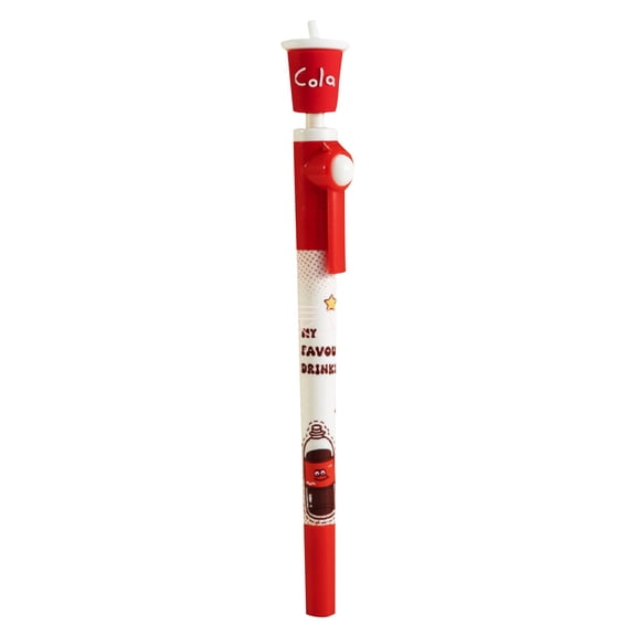 1 Pack Novelty Cola Retractable Ballpoint Pen, 0.7mm Black Ink Pen with Fun Food Design, Cute Plastic Writing Pen for Office and Party Favors, 6.3-inch (Red)