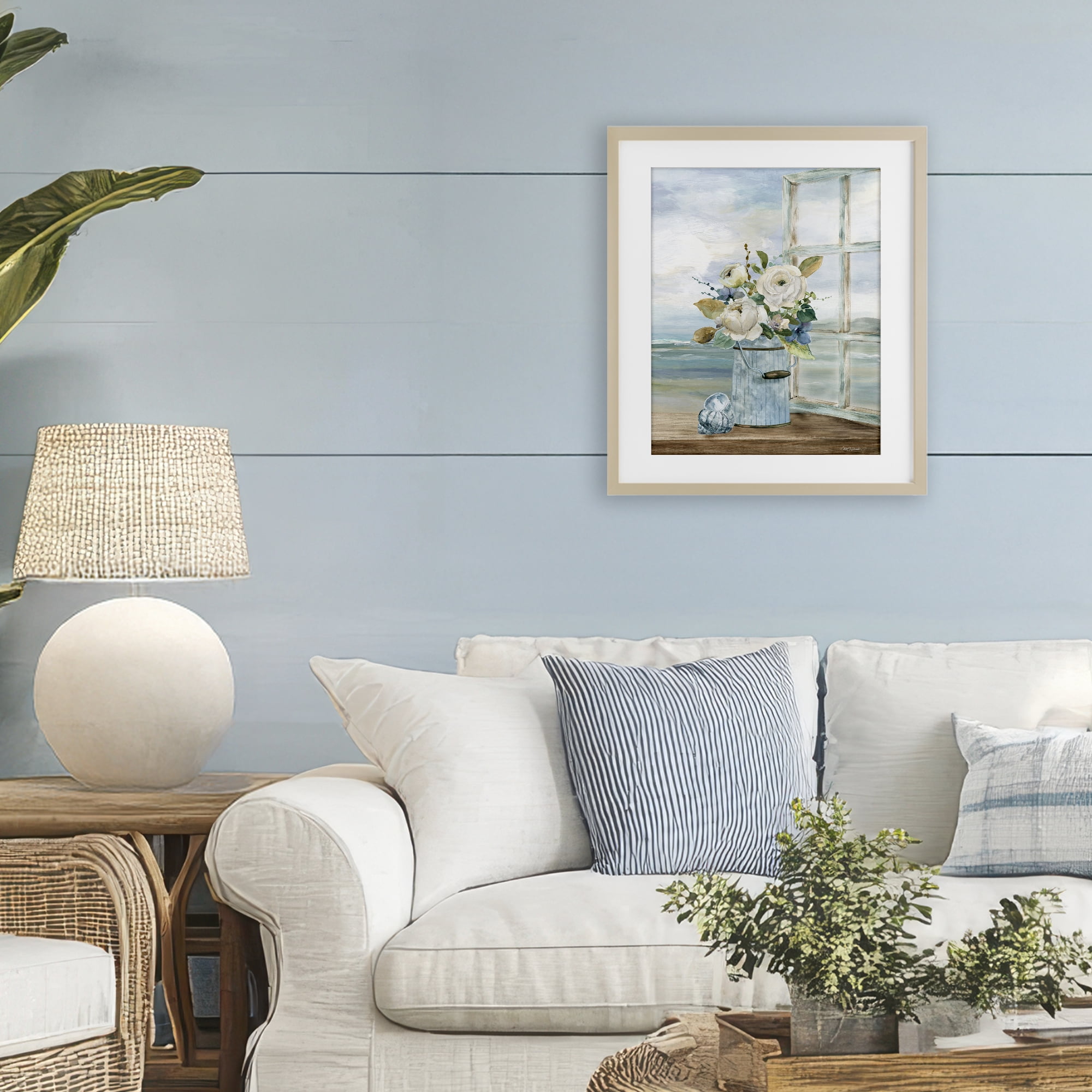 Stupell Industries Seaside Florals on Windowsill Birch Framed Print Under Glass, design by Carol Robinson