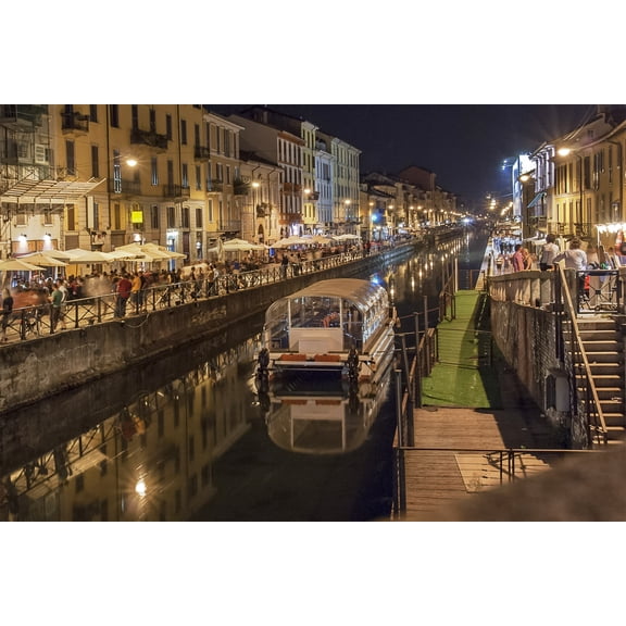 24x36 gallery poster, Navigli at Night, Milan, Italy