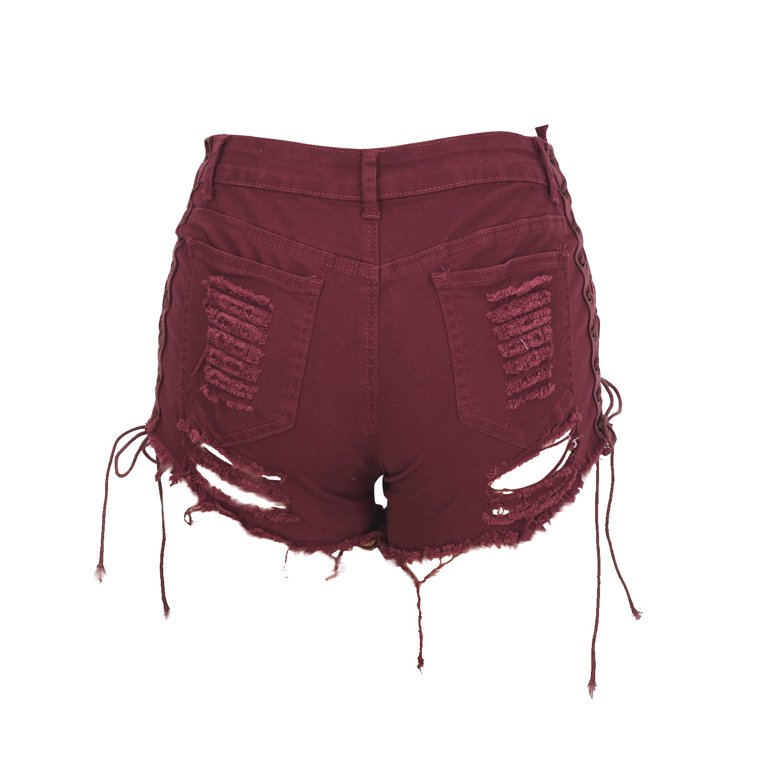 Women High Waisted Ripped Hole Denim Shorts Lace Up Sexy Mini Hot Pants